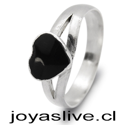 OFERTA.Anillo de plata chilena 950 Corazón obsidiana (medida 10) (Sin cambio y sin devolucion)