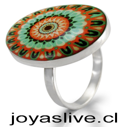 Anillo plata chilena 950, Mandala ojo colores