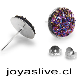 OFERTA Aros base de plata chilena 950, resina cristal brillante colores (sin cambio ni devolución)