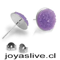 no vender !!!Aros base de plata chilena 950, resina cristal brillante morado