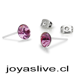 Aros cristal fino con base de Plata, rosado