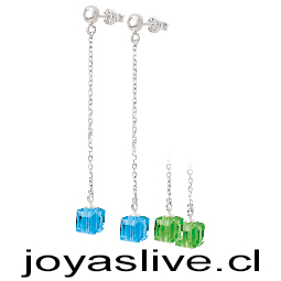 Aros de plata chilena 950 cubos colgantes swarovski celeste o verdes