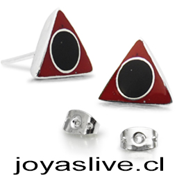 Aros de Plata chilena 950 Gema Jaspe Obsidiana Triangular.