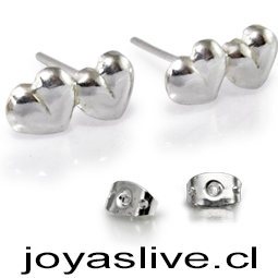 Aros plata chilena 950, dos corazones pegados