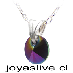 Collar dije cristal fino Tornasol colores valier y cadena plata chilena 