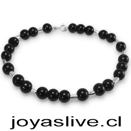 NO VENDER - Pulsera de plata, piedra obsidiana 20cm