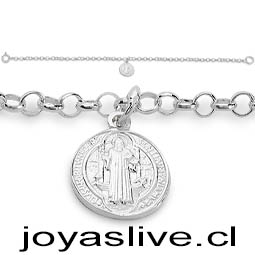 Pulsera Plata chilena 950, Rolo Medalla Jesús