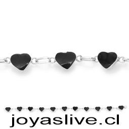 Pulsera Plata chilena, Corazón Gema Obsidiana