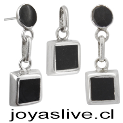 OFERTA  Conjunto plata chilena 950, Cuadrado Obsidiana (sin cambio ni devolución)