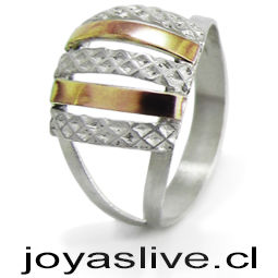 Anillo de plata chilena 950, franjas con oro 14kl (medida 14)