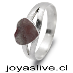 Anillo plata chilena, corazón Rodocrosita (medida 18)