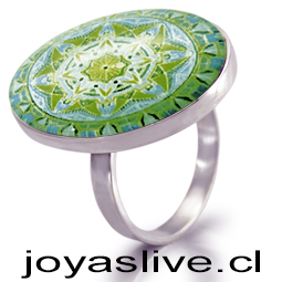 Anillo base de plata, mandala verde