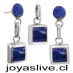 Conjunto plata chilena 950, cuadrado Lapislazuli. 