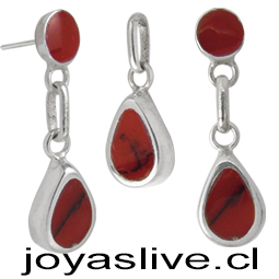 Conjunto plata chilena 950, Gotas Jaspe 