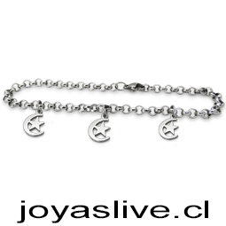 Pulsera acero quirúrgico, cadena rolón, dijes de la suerte