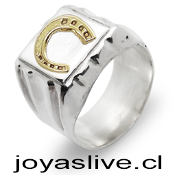 Anillo de Plata Chilena 950 Sello con herradura de Oro Goldfield (medidas de la 10 a 28) (an93)