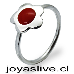 Anillo Plata chilena 950 Flor Roja (medida 12)