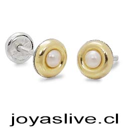  Aros de Oro 18 Kl. Torus con perla con plata y tornillos Seguros