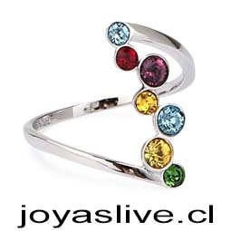 Anillo de plata Chilena 950, Cristal Swarovski Punto de colores. (10)