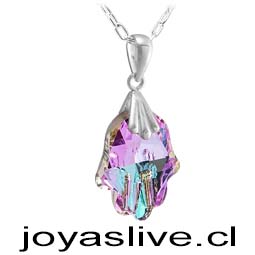 Collar Cristal fino Tornasol Mano de Fátima con Cadena Plata chilena 950