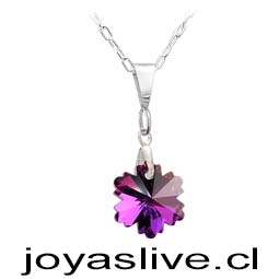 Collar Cristal fino Tornasol Rosado con plata chilena 950