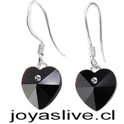 Aros de Plata chilena 950 Swarovski Corazón Negro