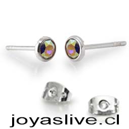 Aros de Plata chilena 950 Swarovski Tornasol Blanco Espejo