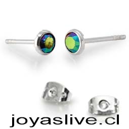 Aros de Plata chilena 950 Swarovski Tornasol Verde Espejo