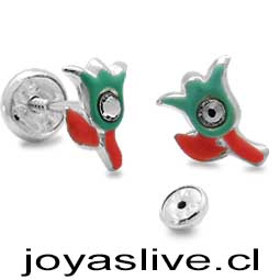 OFERTA  Aros de Plata chilena 950 Tulipánes con cristales (Ofrecer color del catálogo o Rosado ) (sin cambio ni devolución)