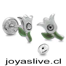 OFERTA  Aros de Plata chilena 950 Tulipánes con cristales (sin cambio, sin devolución)