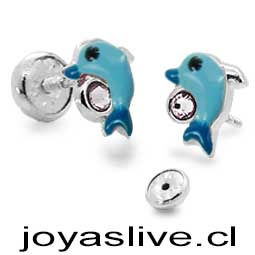 OFERTA  Aros de Plata chilena 950 Delfines con cristales ( Ofrecer Celeste o verde )(sin cambio ni devolución)