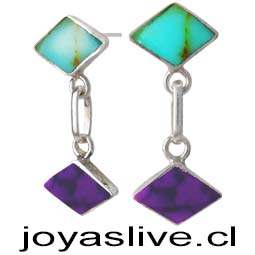 Aros de plata chilena 950, Turquesa y piedra Sugilita.