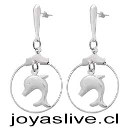 Aros Argollas Baño de plata Delfines.