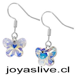 Aros plata chilena 950, Mariposas Swarovski