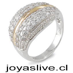 Anillo de Plata chilena 950 con Oro 18Kl. y Cristal Swarovski ( Medida 16)