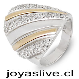 Anillo de Plata chilena 950 con Oro 18Kl. y Cristal Swarovski ( Medida 14)