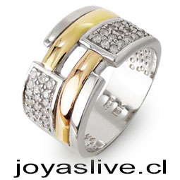 Anillo de Plata chilena 950 con Oro 18Kl. y Cristal Swarovski ( Medida 16)