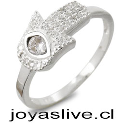 Anillo de Plata chilena 950 Mano de Fátima con Cristal Swarovski Transparente (medida 18)