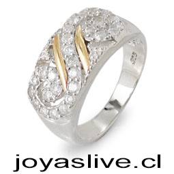 Anillo de Plata chilena 950 con Oro 18Kl. y Cristal Swarovski (medida 16)