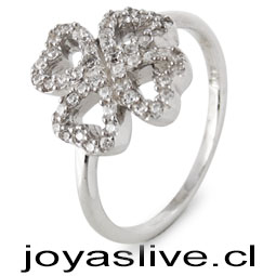 Anillo de Plata chilena 950 Trébol con Cristal Swarovski (medida 20)