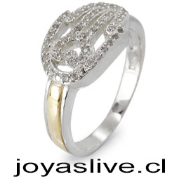 Anillo de Plata chilena 950 con Oro 18Kl. Mano de Fátima con Cristal Swarovski (medida 14)