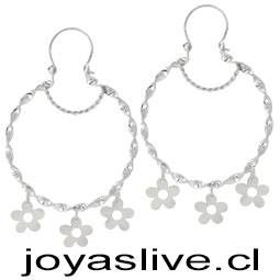 Aros de Plata chilena 950 Argollas torcidas con Flore (Precio Socia) Pedido especial