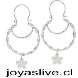 Aros de Plata chilena 950 Argollas torcidas con Flor (Precio Socia) Pedido especial