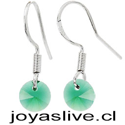 Aros de Plata chilena 950 con Swarovski Verde