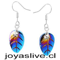 Aros de Plata chilena 950 con Cristal Fino Hojas Azules Tornasol