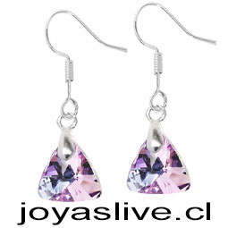 Aros de Plata chilena 950 con Triángulo Swarovski Morado