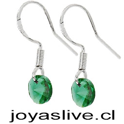 Aros de Plata chilena 950 con Swarovski Verde