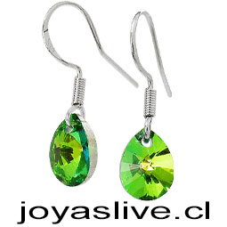 Aros de Plata chilena 950 con Swarovski Gotas Verdes