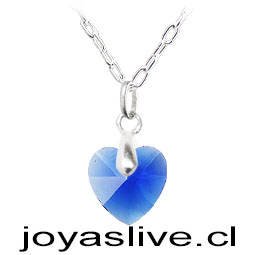 Collar de Plata chilena 950 con Cristal Fino Corazón Azul claro