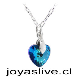 Collar de Plata chilena 950 Swarovski Azul Fuerte Corazón